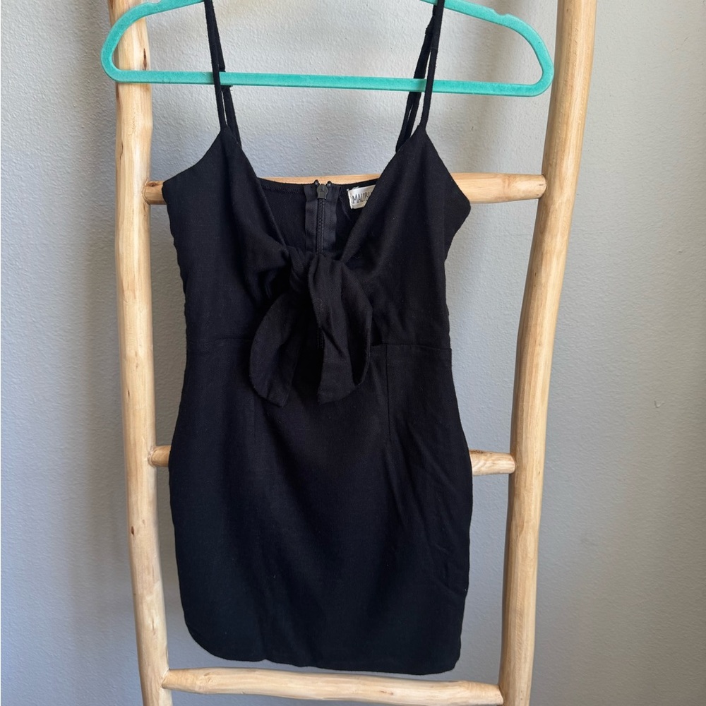 Malibu Elegant Black Tie-Front Mini Dress